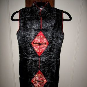 CHINESE CHEONGSAM/QIPAO Dress TANG YI Traditional Brocade Red & Black MED NWOT